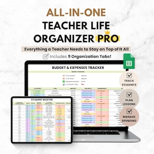 Hoja de cálculo para la organización del profesor, planificador digital para profesores en Google Sheets, planificador de lecciones y seguimiento de datos de los alumnos, herramienta de organización del aula.