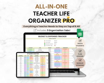 Hoja de cálculo para la organización del profesor, planificador digital para profesores en Google Sheets, planificador de lecciones y seguimiento de datos de los alumnos, herramienta de organización del aula.