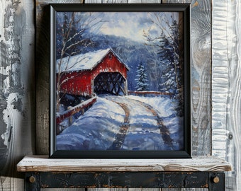 Overdekte brug, Vermont Vintage Art, Wall Decor, Print