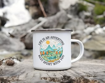 Custom Life is an Adventure Mountain Mug, Wedding Couples Gift, Adventure Partners, Anniversary Engagement Elopement Gift