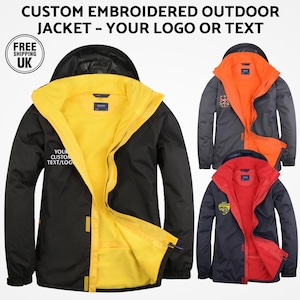 Personalised Text and Logo Monogram Jacket, Embroidered Designs Outdoor Zip up Jackets, Workwear Waterproof Jackets for Team, Gift for Him