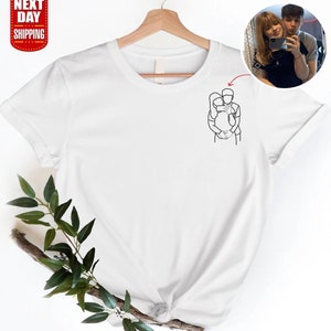 Gepersonaliseerde shirt met fotoportret voor stel, op maat geborduurd T-shirt met anonieme schets, bijpassend shirt voor paar portret, Valentijnsdagcadeaus