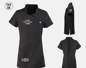 Tunica Donna Premier Ricamata Fiori Manica Corta, Con Bottoni E Zip, Personalizzabile Per Spa E Lavoro
