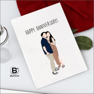 Personalised Couple Portrait Card, Couple Anniversary Greeting Card, Custom Printed Sketch Card for Him, Anniversary Card Gift for Boyfriend