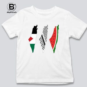 Kaarten van Palestina T-shirts voor kinderen, Palestijnse watermeloenvlag Shirt Keffiyeh Maps, shirt met gedrukte vlag Palestina kaart, shirt Palestina kinderkleding