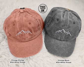 Embroidered Mountain Hill Design Baseball Cap, Vintage Style Unisex Cap, Forest Nature Outdoor Camping Hat, 100 Cotton Comfort Color Sun Hat