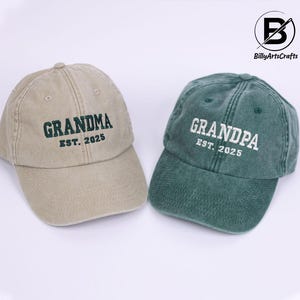 Custom Grandpa Grandma Baseball Hat, Personalised Date Est Embroidered Hat, New Grandparents Vintage Cap, Pregnancy Reveal, Mothers Day Gift