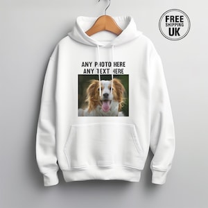 Personlised Photo and Text Printed Hoodie, Custom Any Text/Logo Hooded Sweater, Your Design Here Tops, Family Photo Hoody, Christmas Present