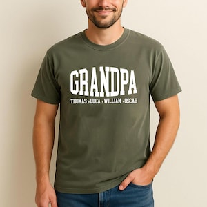 Custom Grandpa Shirt with Grandkids Names, Personalised Father&#39;s Day Gift for Grandpa, Papa, Custom Grandfather Printed T-Shirt from Kids