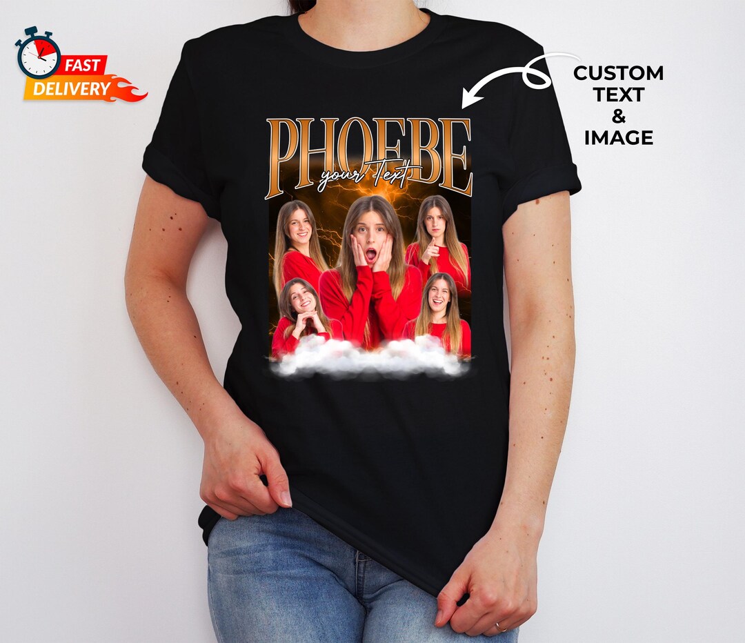 Custom Bootleg Photo T Shirts, Personalised Text Bootleg Shirt, 90s ...