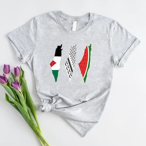 T-shirt met kaartontwerpen van Palestina, T-shirt met gedrukte vlag Palestijnse vlag, comfortabele tops moslims Solidariteit, T-shirts met ronde hals Palestijnse watermeloenvlag