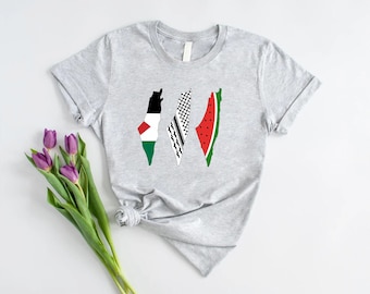 Palestine Map Designs Tee Shirt, Palestine Flag Printed T-Shirt, Muslims Solidarity Comfort Tops, Palestine Watermelon Flag Crewneck Tees