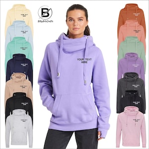 Personalised Cross Neck Hoodie, Embroidered Text/Logo Monogram Hoody, Text or Design Hoodies, Your Text Here, Gift for Him, Custom Logo Tops