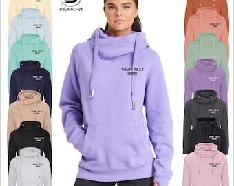 Personalised Cross Neck Hoodie, Embroidered Text/Logo Monogram Hoody, Text or Design Hoodies, Your Text Here, Gift for Him, Custom Logo Tops