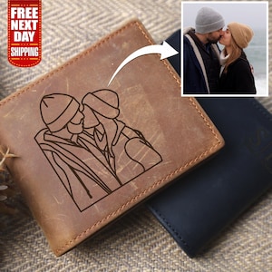 Billetera personalizada con foto grabada para pareja, billetera de cuero con retrato para hombre, billetera plegable personalizada para él, regalo de Navidad conmemorativo para esposo