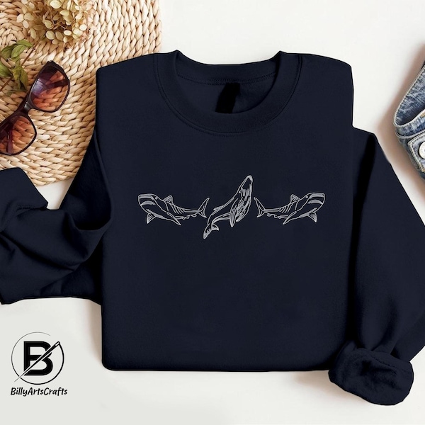 Whale Shark Embroidered Sweatshirt, Ocean Lover Gift, Coastal Crewneck Sweater, Marine Life Jumper, Shark Lover Shirt, Cozy Sea Life Sweater