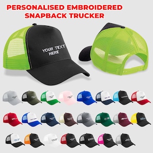 Casquette snapback avec texte ou logo personnalisé, casquette de camionneur brodée personnalisée, casquette de baseball monogramme logo de l&#39;entreprise, cadeau chapeau workwear pour lui ou elle