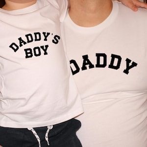 Daddy and Daddys Boy Matching T-Shirt, College Style Father Son Printed Outfit, Custom Father’s Day Gift, New Dad Present, Family Shirts