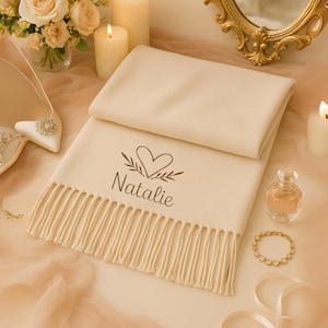 Custom Name Embroidered Scarf, Personalised Woven Oversized Scarf for Womens, Winter Fashion Comfy Wrap Scarf, Wifey Anniversary Gift Idea