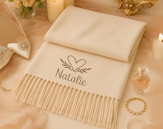 Custom Name Embroidered Scarf, Personalised Woven Oversized Scarf for Womens, Winter Fashion Comfy Wrap Scarf, Wifey Anniversary Gift Idea