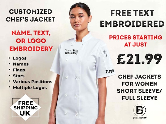 Veste de chef brodee pour femme nom avec monogramme personnalise sur la veste de drapeaux veste de cuisine de chef avec logo texte personnalise cadeaux speciaux pour chef Etsy France