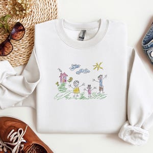 Suéter infantil con dibujo personalizado, suéter infantil con ilustraciones bordadas, regalo para niños, camiseta con arte lineal, recuerdo de boceto para padres.