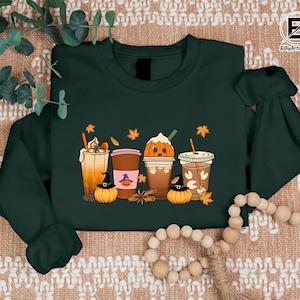 Vintage Halloween Sweatshirt, Halloween Pumpkin Coffee Sweater, Thanksgiving Fall Printed Jumper, Pumpkin Latte Sweater for Halloween Outfit