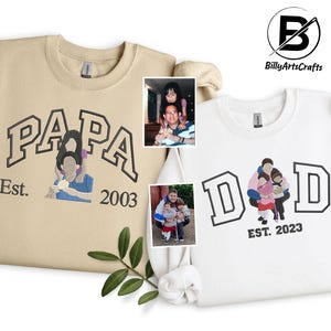 Embroidered Dad Photo Portrait Sweater, Custom Sketch from Picture Fathers Day Jumper, Personalised Family Matching Tops, Fathers Day Gifts