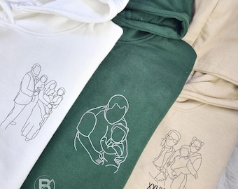 Sudadera con retrato bordado personalizado, sudadera con boceto de foto personalizado, sudadera a juego sin rostro para pareja, el mejor regalo de aniversario para él.