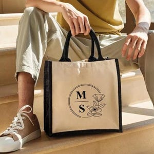 Bolsa de mano con monograma personalizado, bolsa de lona con iniciales personalizadas, regalo para dama de honor, bolsa de boda, bolsa de compras con nombre personalizado, regalo para ella, bolsa con nombre