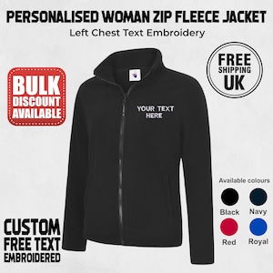 Chaqueta polar bordada para mujer, chaqueta de trabajo con cremallera y texto personalizado, chaqueta polar con monograma de texto personalizado, uniforme de enfermería para mujer