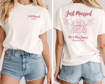 Just Married Couple Shirts, Custom Honeymoon Matching Printed Tee, Mr and Mrs Wedding Date Shirts, Newlywed Wedding Weekend Shirt Gifts