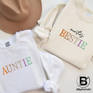 Auntie and Auntie&#39;s Bestie Sweatshirt, Embroidered Family Matching Sweaters, Cool Aunt Crewneck, Auntie and Nephew Jumpers, Best Aunt Gifts