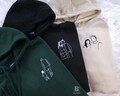 Embroidered Portrait Sketch Hoodie, Custom Outline Drawing Comfy Hoody, Personalised Couple Date On Sleeve Jumper, Memorial Gifts for her product logo