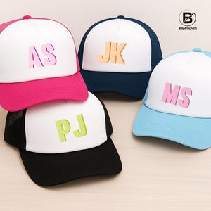 Custom Initials Trucker Hat, Personalised Printed Monogram Cap, Beach Hat for Her, Summer Birthday Gifts, Vacation Bachelorette Party Hats