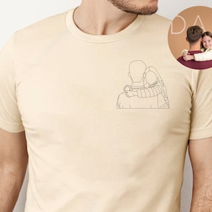 Custom Photo tshirt, Father&#39;s Day Shirt, Sketch Photo Dad Outline Portrait Printed Tee, Dad Birthday Shirt, Dad Portrait, Gift for Husband