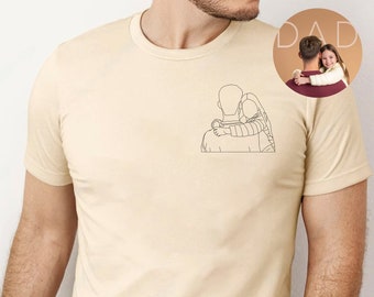 Custom Photo tshirt, Father&#39;s Day Shirt, Sketch Photo Dad Outline Portrait Printed Tee, Dad Birthday Shirt, Dad Portrait, Gift for Husband