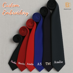 Personalised Embroidered Tie for Men&#39;s, Custom Text or Name Formal Tie, Groomsman Gift, Groom Wedding Keepsake, Unique Necktie for Hubby