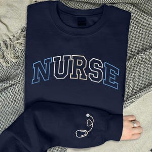 NURSE Athletic Block Gemma Sweatshirt, Embroidered Nurse Crewneck Sweater, Hospital Student Nurses Jumpers, Gift for Grad, New Nurse Gifts