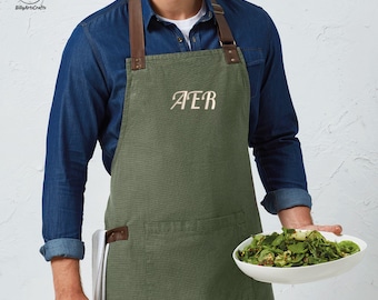Delantal con monograma bordado personalizado para mujer y hombre, delantal de cocina con inicial personalizada, regalo de cocina para chef, delantal de chef de barbacoa, regalo de repostería
