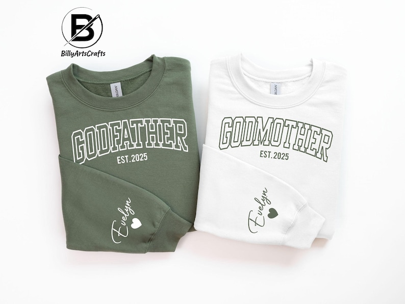 Godmother Sweatshirt,
Godfather Sweatshirt,
Custom Godparent
Baptism Gift Outfit,
Godparent Proposal,
Baby Christen Gift,
Embroidered Est tee,
New Baby Gift Idea,
Est Year Sweatshirt,
Baby Dedication Gift,
Matching Family Tops,
fathers day gifts,
Pregnancy Reveal Top,