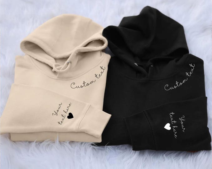 Custom Hoodies, Personalised Names/Text on Neck and Sleeve Printed Hoody, Mothers Day Jumpers, Adults Tops, New Mom Hooded Sweatshirts
