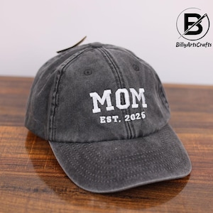 Personalised Embroidered Hat, Custom Date Mom Baseball Cap, Vintage Hat for New Mom, Pregnancy Reveal Gift, Baby Announcement, Mothers Day