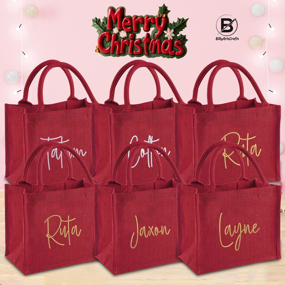 Personalized Red Christmas Gift Bag, Custom Embroidered Name