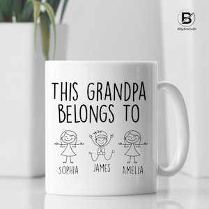 Personalised Grandpa Belongs To Mug, Custom Printed Mug with Grandkids&#39; Names, Fathers Day Gift for Grandpa, Grandad Birthday Gift, Papa Mug