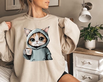 Sudadera "Nope Not Today", cuello redondo con estampado de gato, suéter negro con gato, suéter divertido para mujer, regalo para amantes de los gatos, regalos para mamás gatas