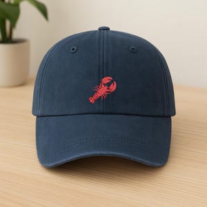 Lobster Embroidered Vintage Hat, Funny Summer Beach Cap for Men Women, Coastal Dad Hat Gift, Seafood Lover Cap, Cute Ocean Animal Gift Idea