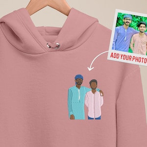 Photo Embroidered Hoodie-Custom Portrait Sketch from Photo Sweatshirt-Memorial Drawing Hoody-Matching Family Anniversary GF BF Couple Top