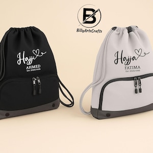 Personalised Hajji Hajja Travel Sack, Custom Name and Est Date Hajj Bag, Islamic Travel Gift for Pilgrims, First Hajj & Umrah Gifts Muslims