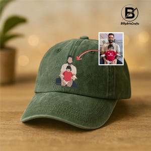 Custom Dad Embroidered Portrait Hat, Personalised Dad & Me Photo Sketch Cap, Dad Photo Vintage Baseball Cap, Fathers Day Gift, Gift for Him
